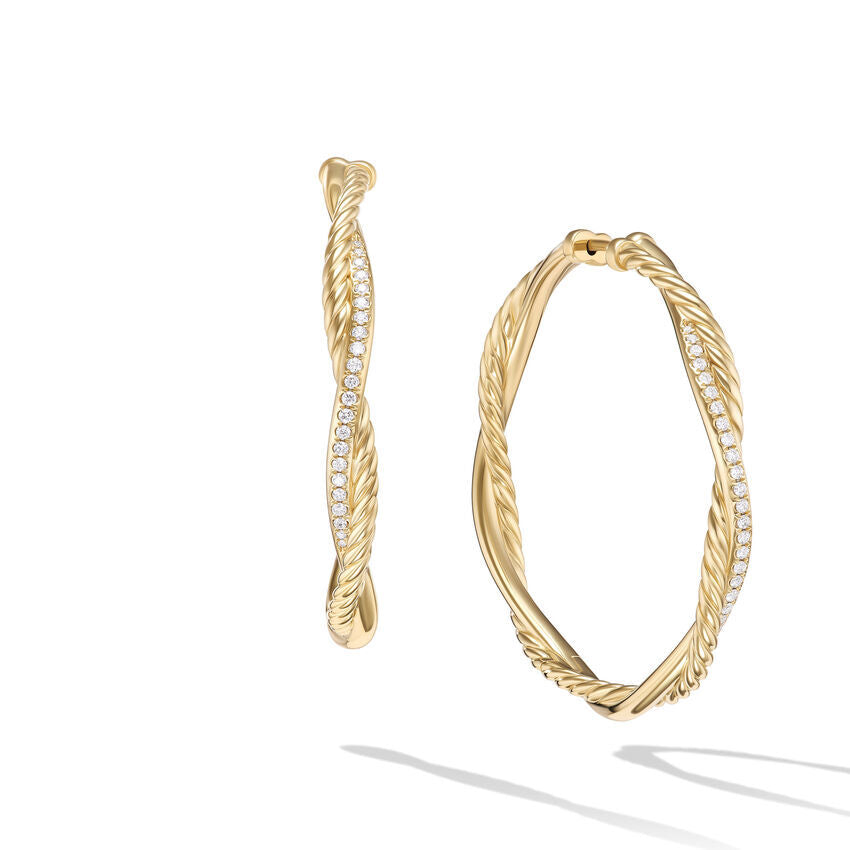 David Yurman Petite Infinity Hoop Earrings in 18K Yellow Gold with Pave Diamonds