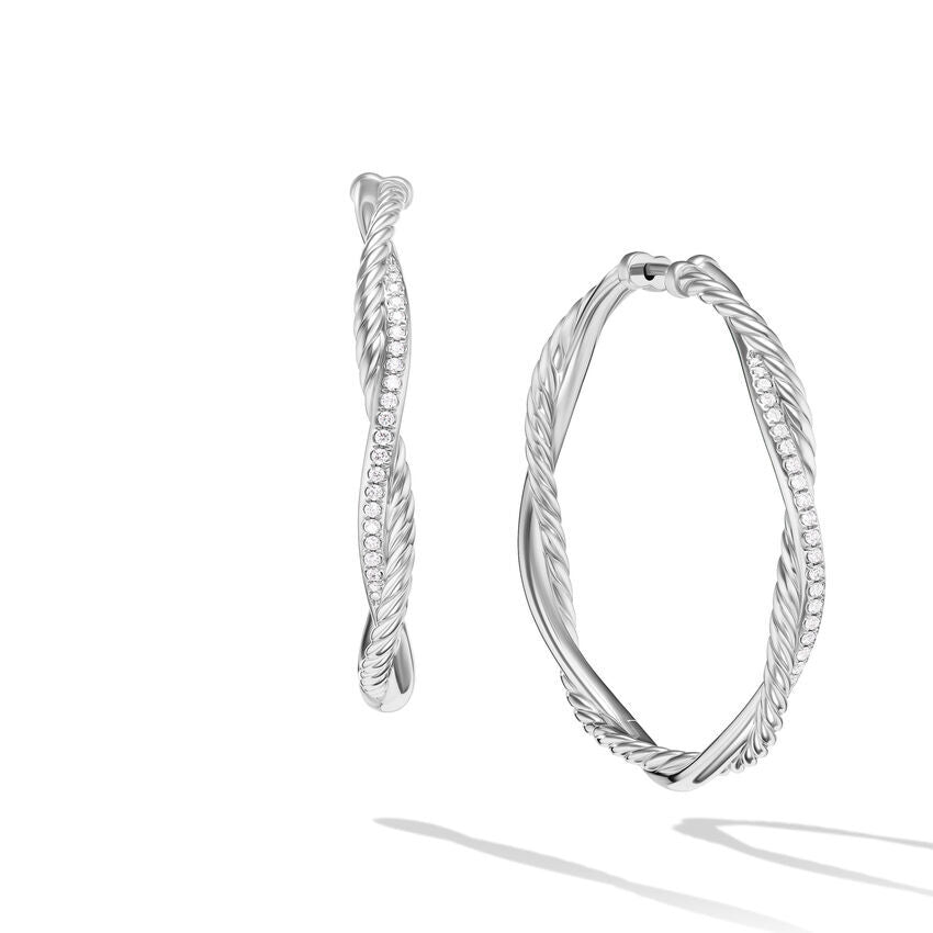 David Yurman Petite Infinity Hoop Earrings in Sterling Silver with Pave Diamonds