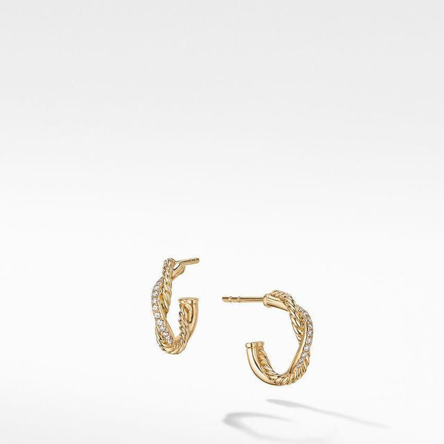 David Yurman Petite Infinity Huggie Hoop Earrings in 18k Yellow Gold with Pave Diamonds