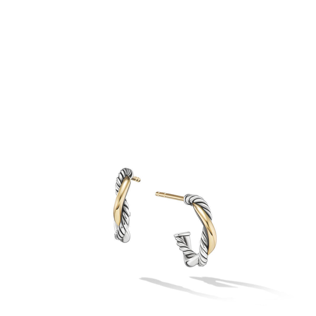 David Yurman Petite Infinity Huggie Hoop Earrings in Sterling Silver with 14K Yellow Gold