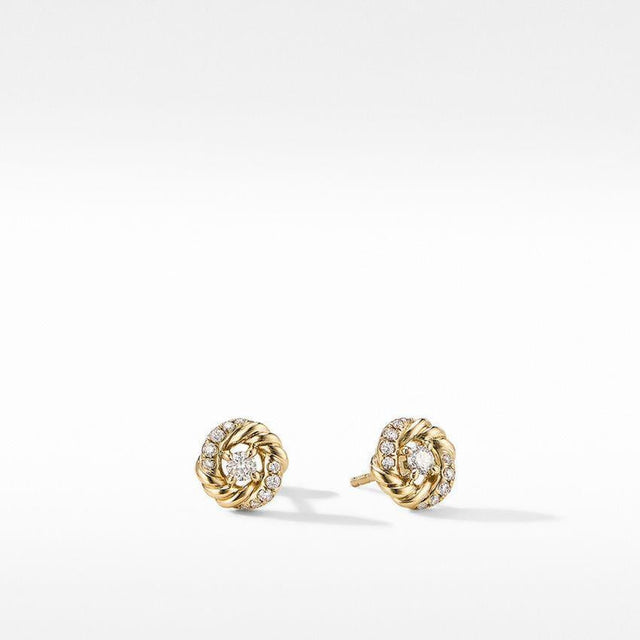 David Yurman Petite Infinity Stud Earrings in 18k Yellow Gold with Diamonds