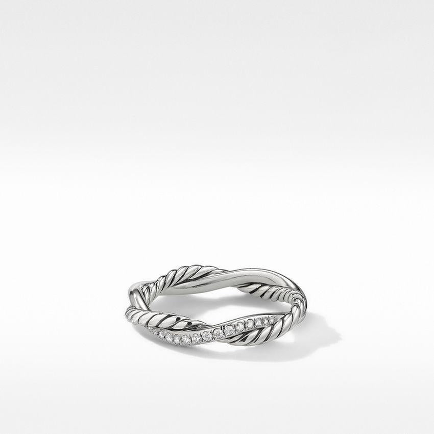 David Yurman Petite Infinity Twisted Ring with Pave Diamonds - Size 7