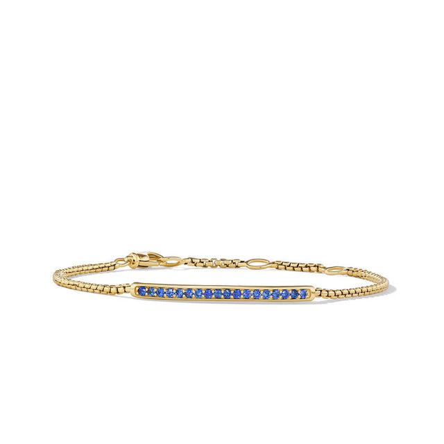 David Yurman Petite Pave Bar Bracelet in 18K Yellow Gold with Blue Sapphires 1.7mm