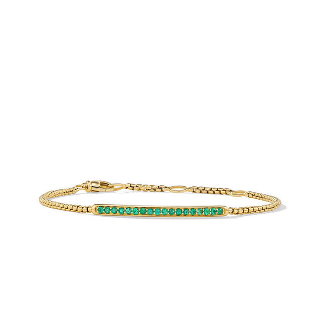 David Yurman Petite Pave Bar Bracelet in 18K Yellow Gold with Emeralds 1.7mm