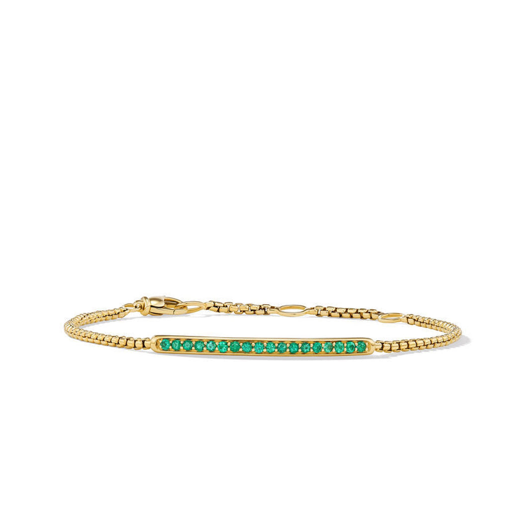 David Yurman Petite Pave Bar Bracelet in 18K Yellow Gold with Emeralds 1.7mm