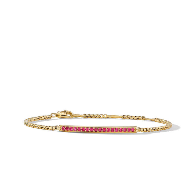David Yurman Petite Pave Bar Bracelet in 18K Yellow Gold with Rubies 1.7mm