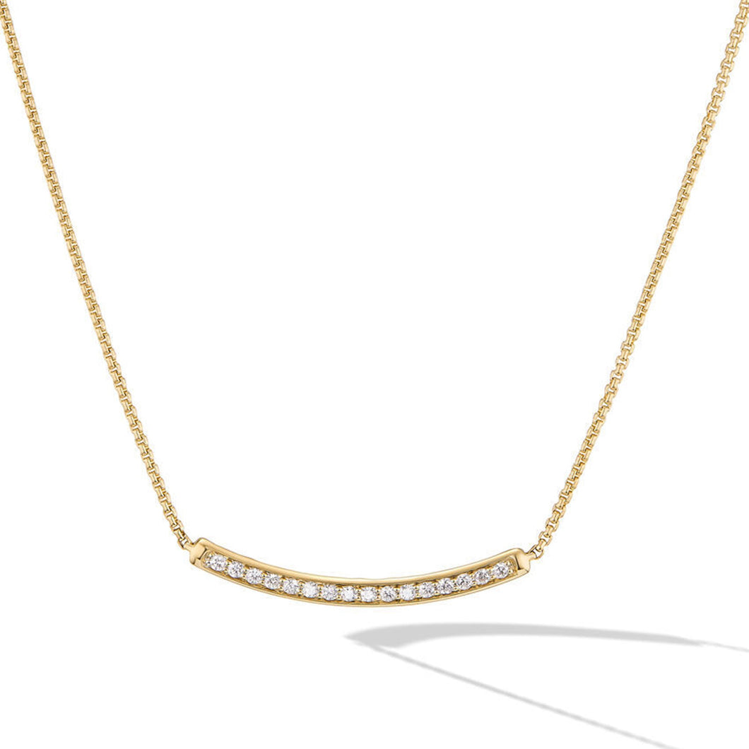 David Yurman Petite Pave Bar Necklace in 18K Yellow Gold with Diamonds 1.25mm