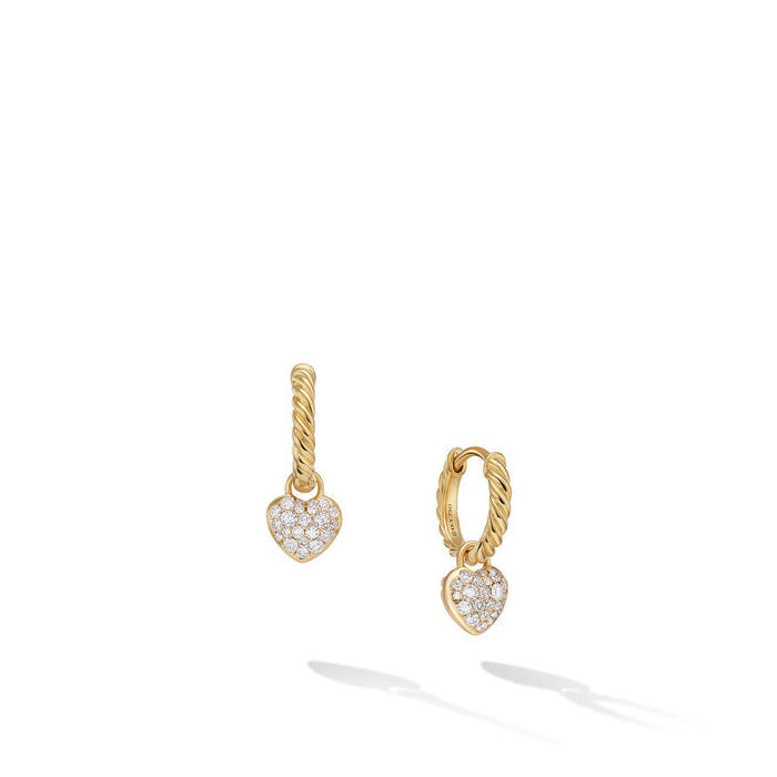 David Yurman Petite Pave Heart Drop Earrings in 18K Yellow Gold with Diamonds 16.4mm