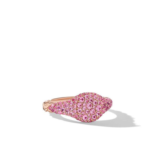 David Yurman Petite Pave Pinky Ring in 18K Rose Gold with Pink Sapphires - Size 4