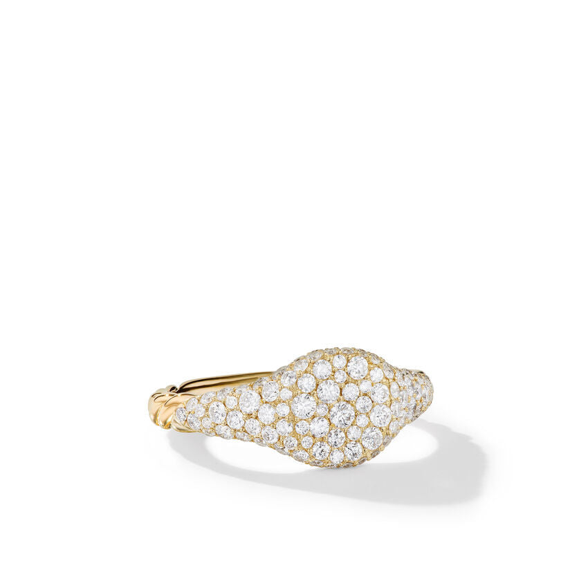 David Yurman Petite Pave Pinky Ring in 18K Yellow Gold with Diamonds | Size 3.5