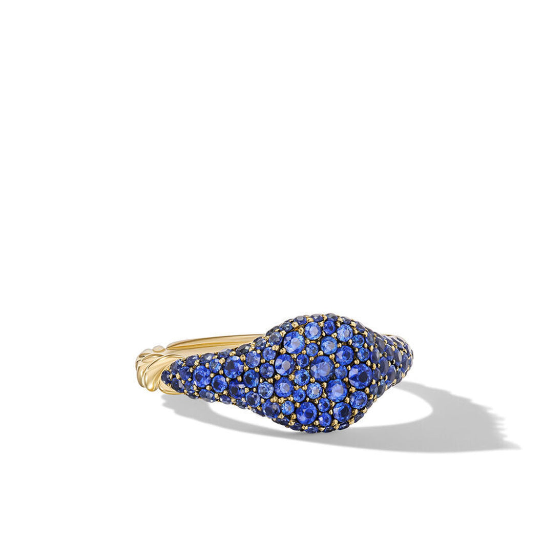 David Yurman Petite Pave Pinky Ring in 18K Yellow Gold with Sapphires 7mm - Size 3.5