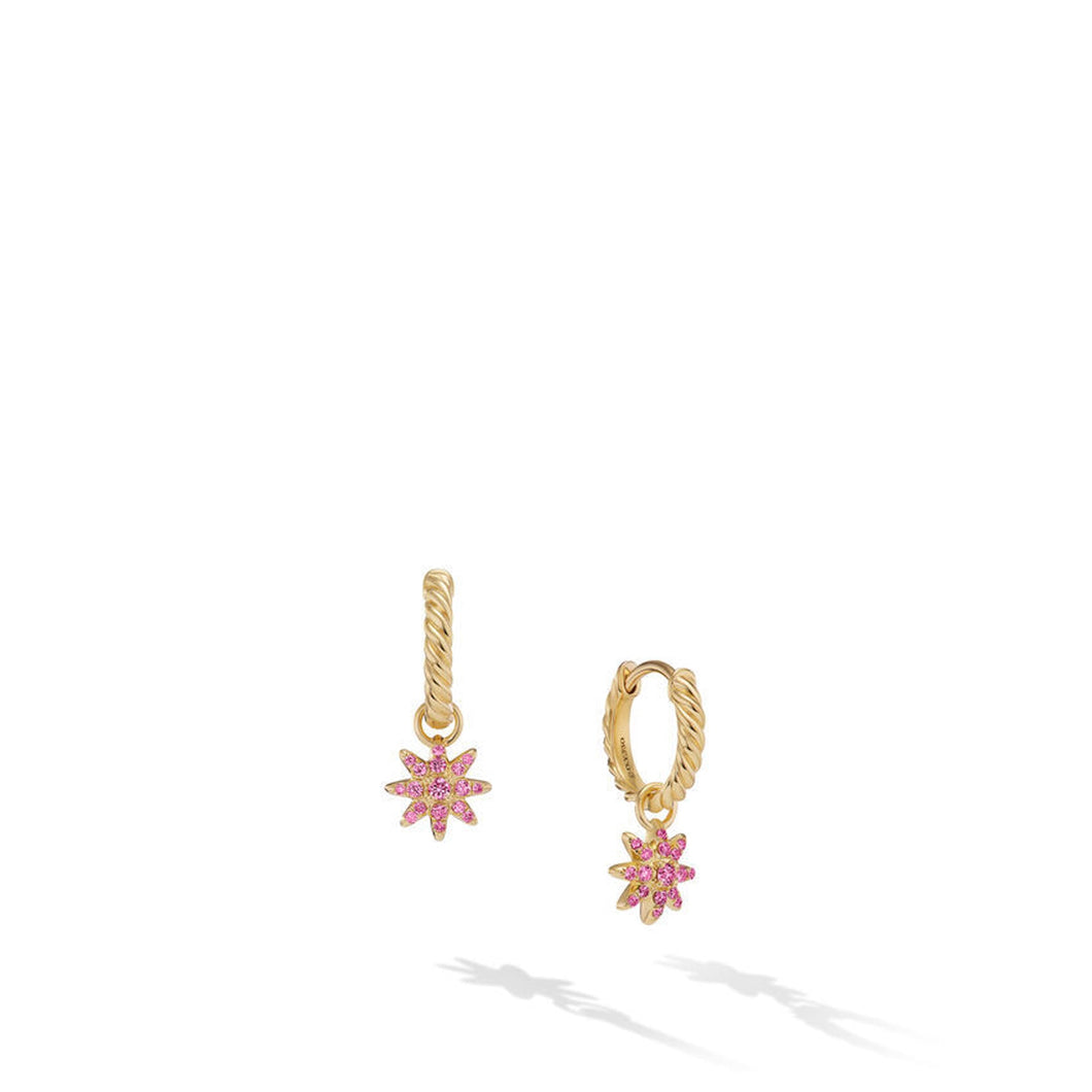 David Yurman Petite Starburst Drop Earrings in 18K Yellow Gold with Pink Sapphires 18.1mm