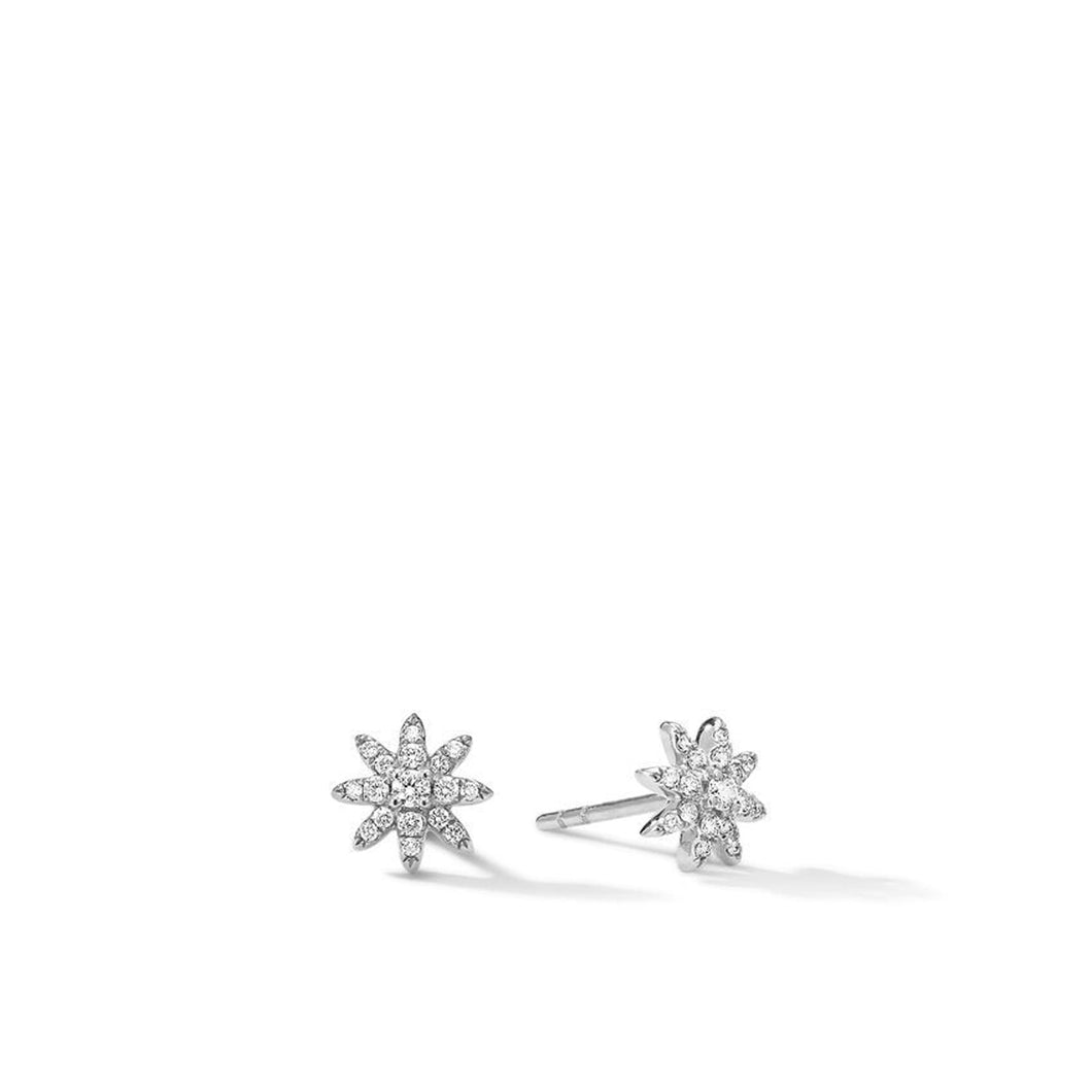David Yurman Petite Starburst Stud Earrings in 18K White Gold with Diamonds 7.5mm