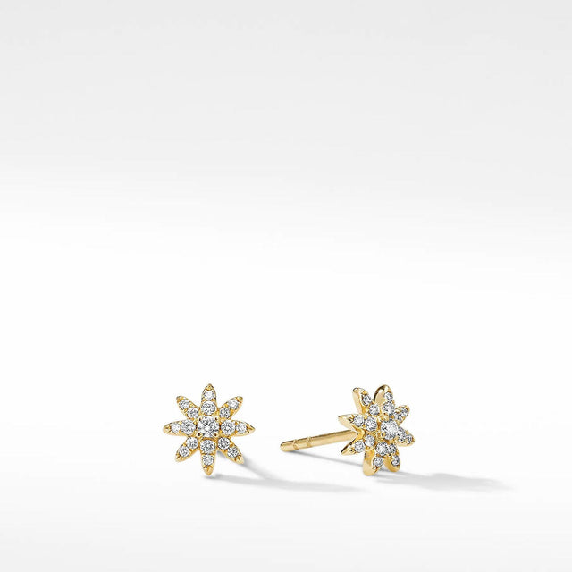David Yurman Petite Starburst Stud Earrings in 18k Yellow Gold with Pave Diamonds