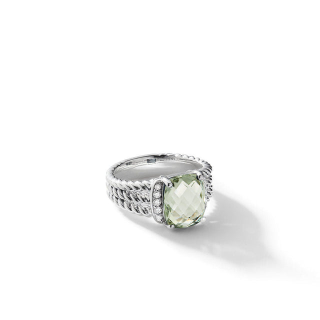 David Yurman Petite Wheaton Ring with Prasiolite and Diamonds - Size 6
