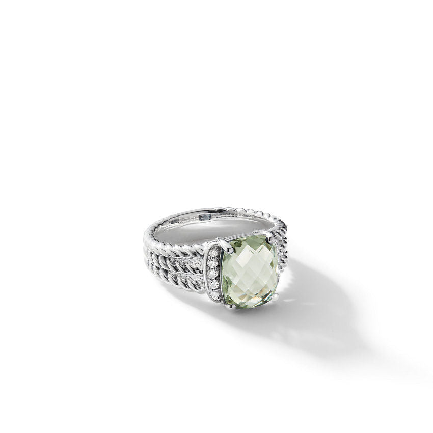 David Yurman Petite Wheaton Ring with Prasiolite and Diamonds - Size 6