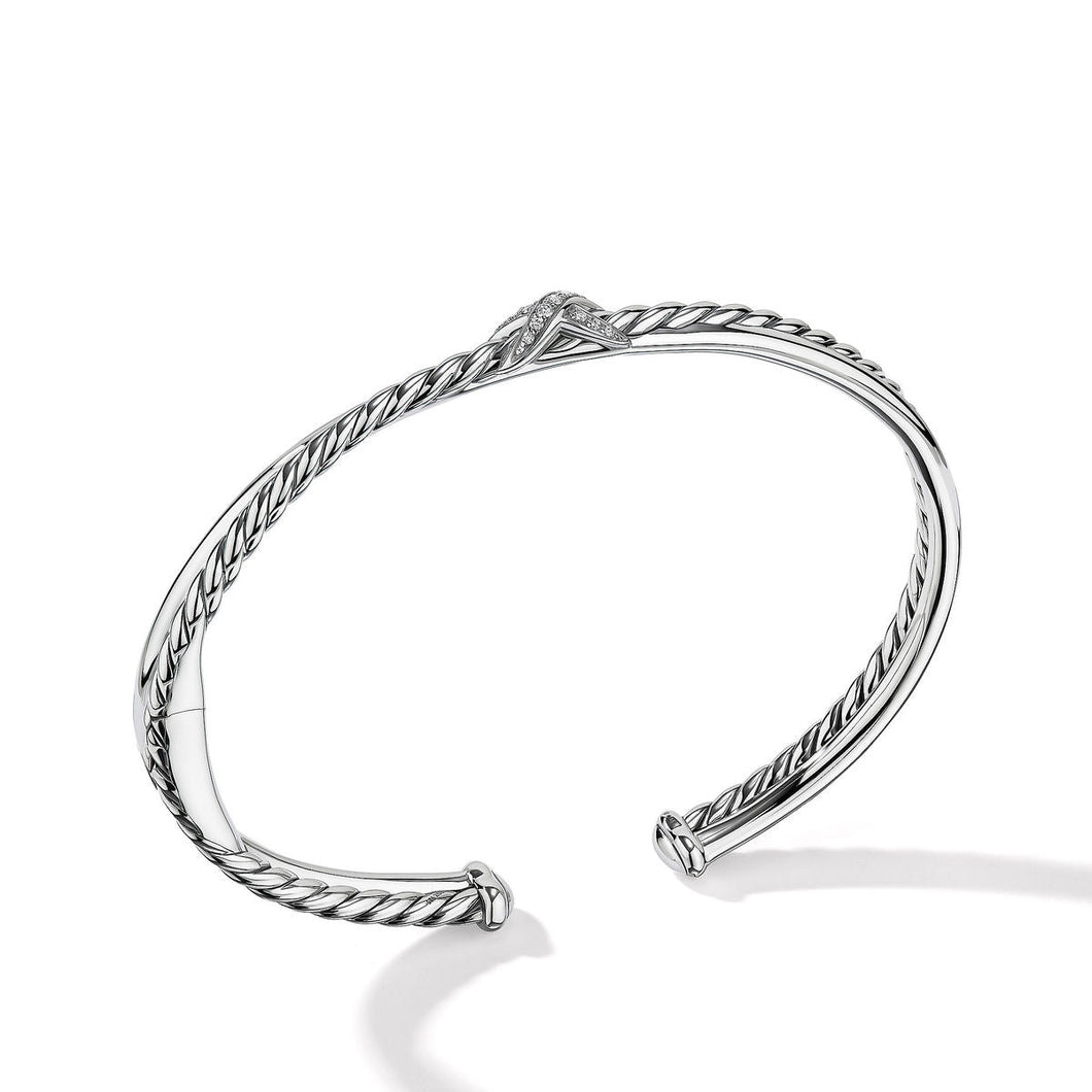 David Yurman Petite X Center Station Bracelet in Sterling Silver with Pave Diamonds - Large