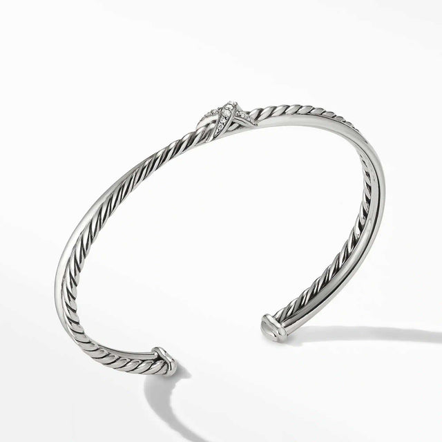David Yurman Petite X Center Station Bracelet with Pave Diamonds, 5.2mm - Medium