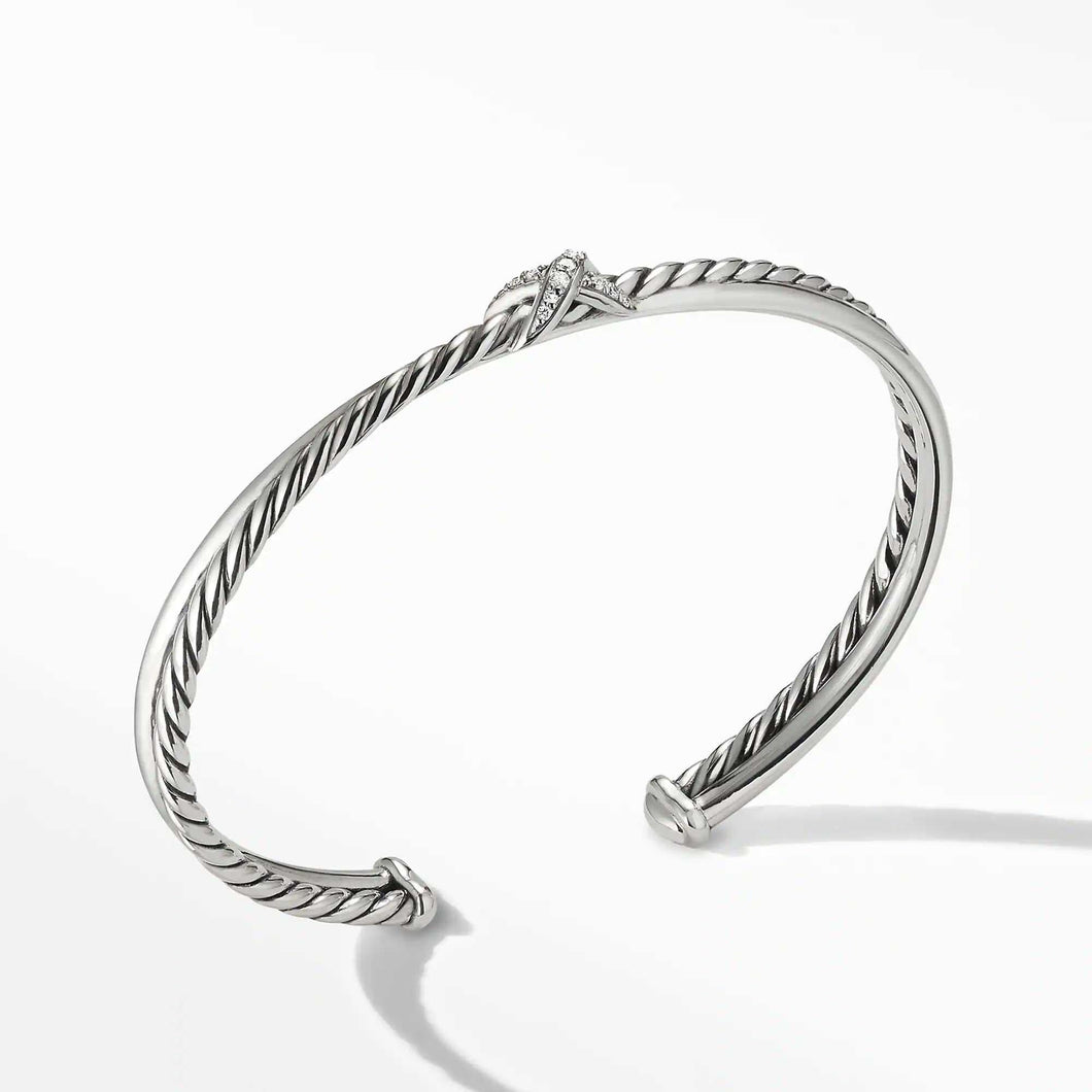 David Yurman Petite X Center Station Bracelet with Pave Diamonds, 5.2mm - Medium