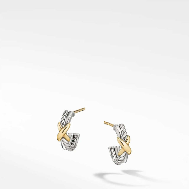 David Yurman Petite X Mini Hoop Earrings with 18k Yellow Gold
