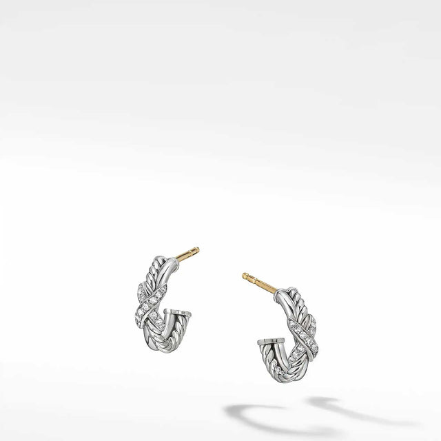 David Yurman Petite X Mini Hoop Earrings with Pave Diamonds