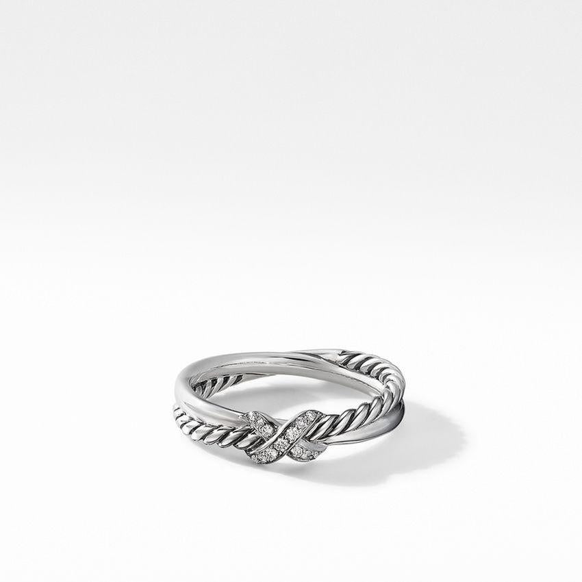 David Yurman Petite X Ring with Pave Diamonds - Size 6