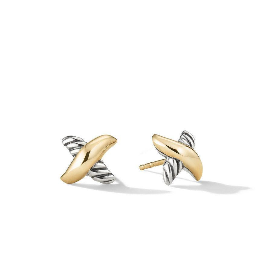 David Yurman Petite X Stud Earrings with 18k Yellow Gold