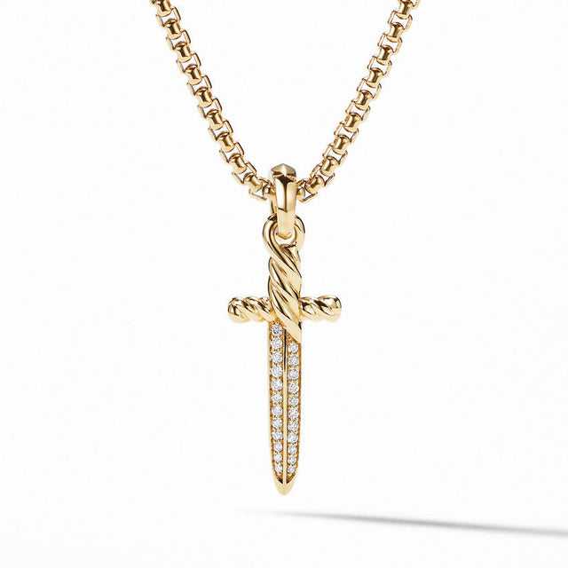 David Yurman Petrvs Dagger Amulet in 18K Yellow Gold with Pave Diamonds