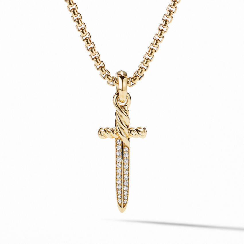 David Yurman Petrvs Dagger Amulet in 18K Yellow Gold with Pave Diamonds