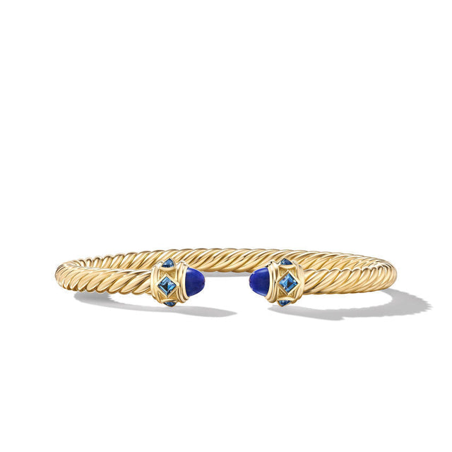 David Yurman Renaissance Bracelet in 18K Yellow Gold with Lapis and Hampton Blue Topaz | Medium