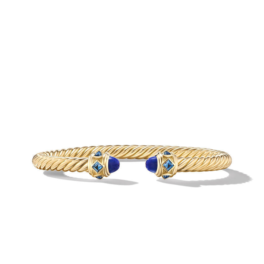 David Yurman Renaissance Bracelet in 18K Yellow Gold with Lapis and Hampton Blue Topaz | Medium