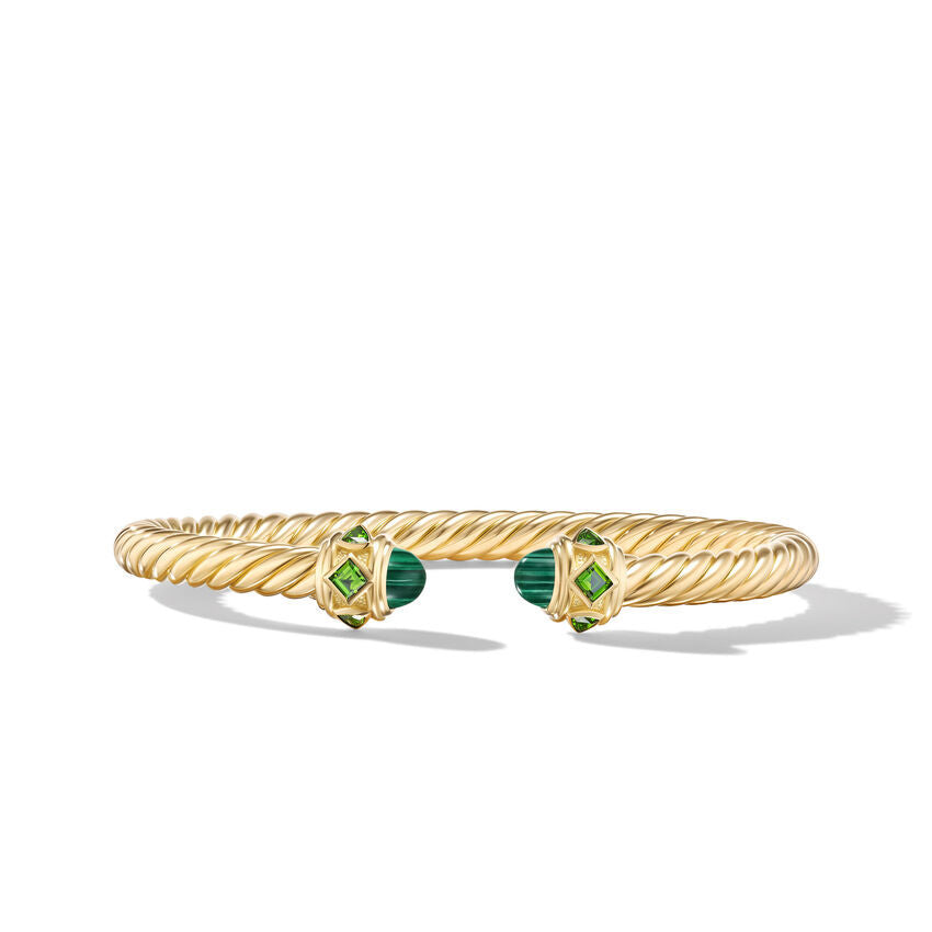 David Yurman Renaissance Bracelet in 18K Yellow Gold with Malachite and Chrome Diopside | Medium