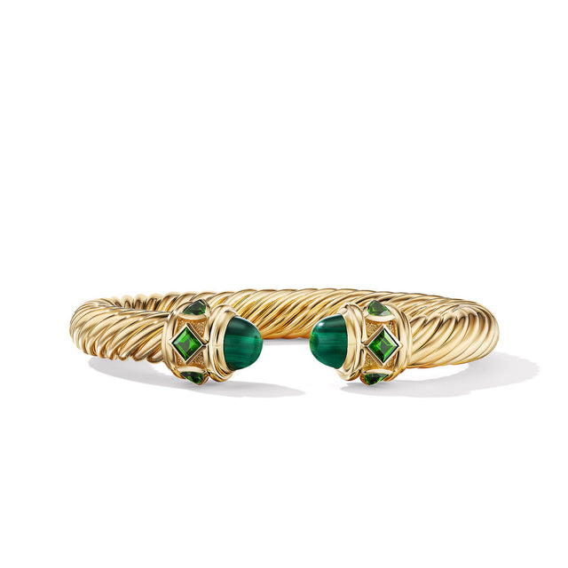 David Yurman Renaissance Bracelet in 18K Yellow Gold with Malachite and Green Chrome Diopside - Medium