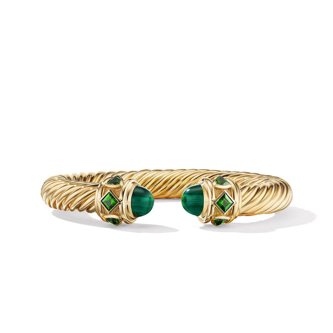 David Yurman Renaissance Bracelet in 18K Yellow Gold with Malachite and Green Chrome Diopside - Medium