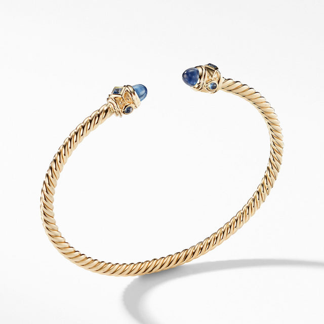 David Yurman Renaissance Bracelet with Light Blue Sapphires in 18k Gold, 3.5mm - Medium