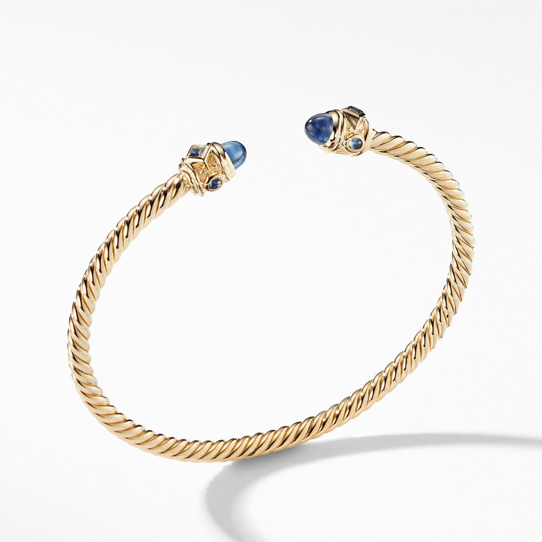 David Yurman Renaissance Bracelet with Light Blue Sapphires in 18k Gold, 3.5mm - Medium