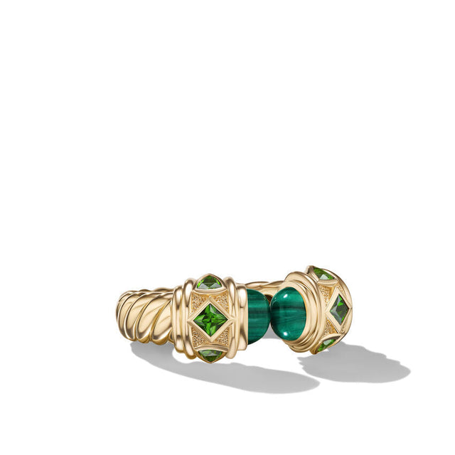 David Yurman Renaissance Color Ring in 18K Yellow Gold with Malachite and Chrome Diopside | Size 6