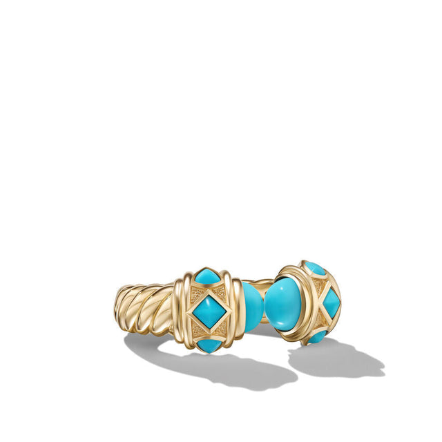 David Yurman Renaissance Color Ring in 18K Yellow Gold with Turquoise, Hampton Blue Topaz and Iolite | Size 7