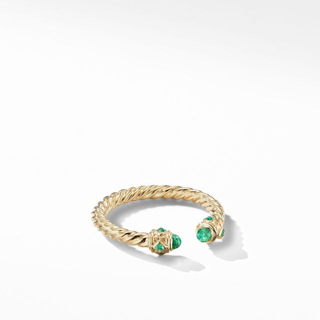 David Yurman Renaissance Color Ring in 18k Yellow Gold with Emeralds | Size 4