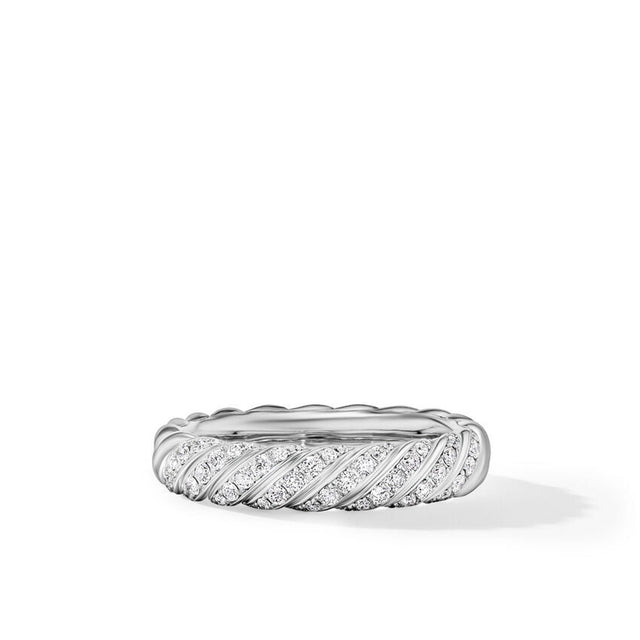 David Yurman Sculpted Cable Band Ring in 18K White Gold with Diamonds | Size 7