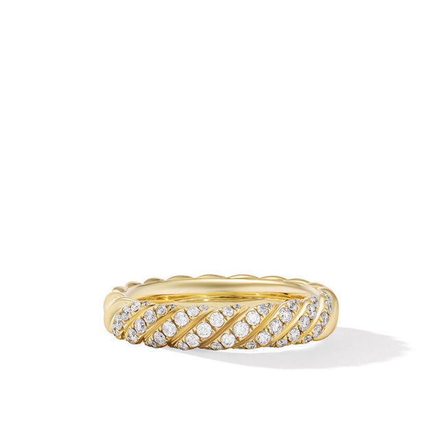 David Yurman Sculpted Cable Band Ring in 18K Yellow Gold with Diamonds | Size 6