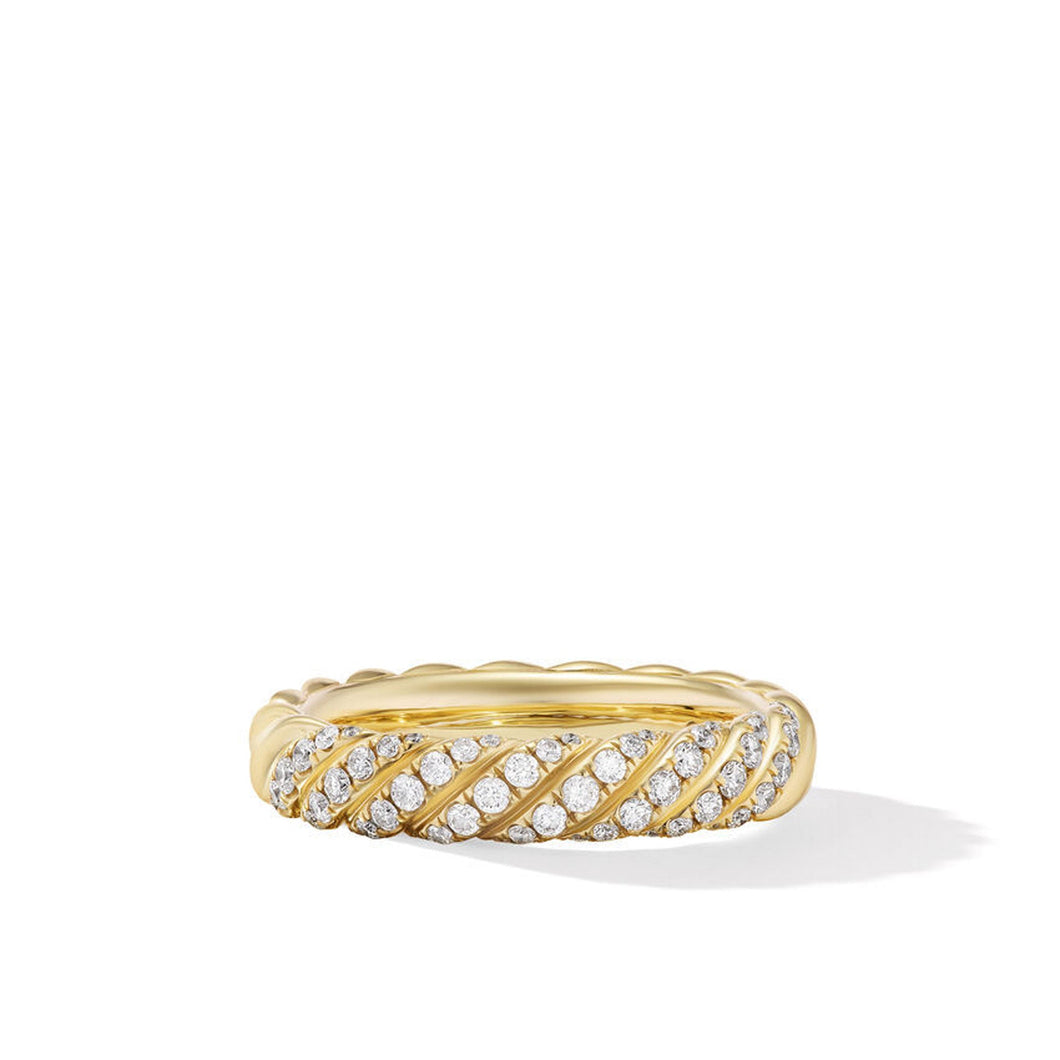 David Yurman Sculpted Cable Band Ring in 18K Yellow Gold with Diamonds | Size 6