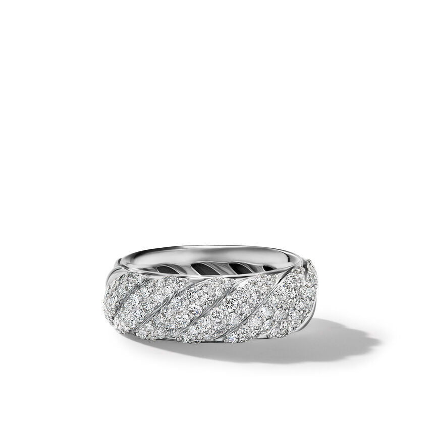 David Yurman Sculpted Cable Band Ring in Sterling Silver with Pave Diamonds | Size 7