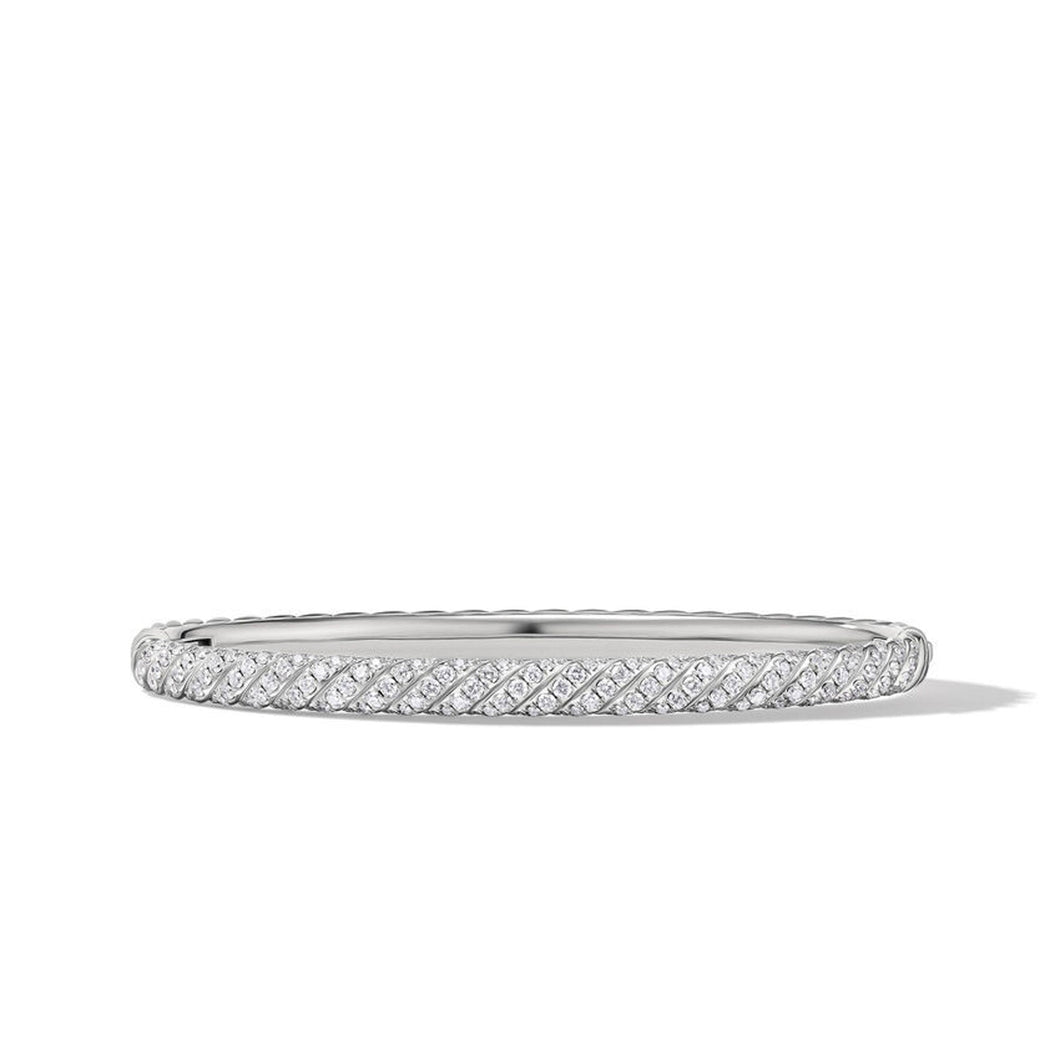 David Yurman Sculpted Cable Bangle Bracelet in 18K White Gold with Diamonds | Medium