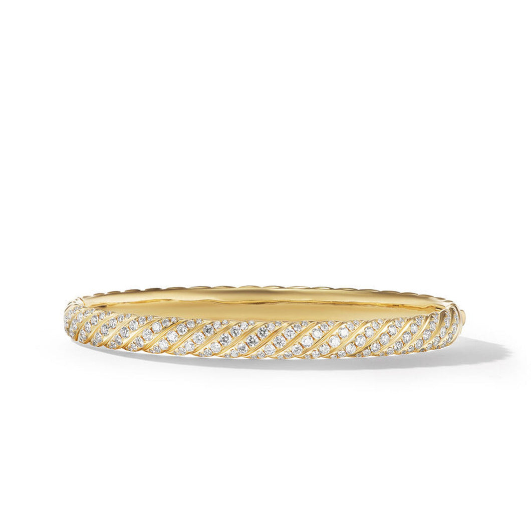 David Yurman Sculpted Cable Bangle Bracelet in 18K Yellow Gold with Diamonds | Medium