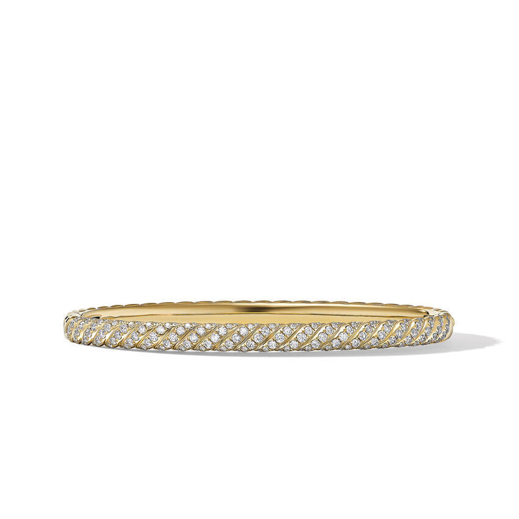 David Yurman Sculpted Cable Bangle Bracelet in 18K Yellow Gold with Diamonds | Medium