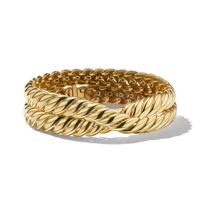 David Yurman Sculpted Cable Double Wrap Bracelet in 18K Yellow Gold | Medium