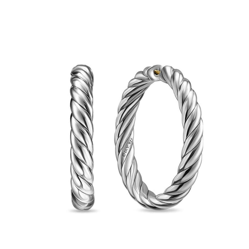 David Yurman Sculpted Cable Hoop Earrings in Sterling Silver, 38mm