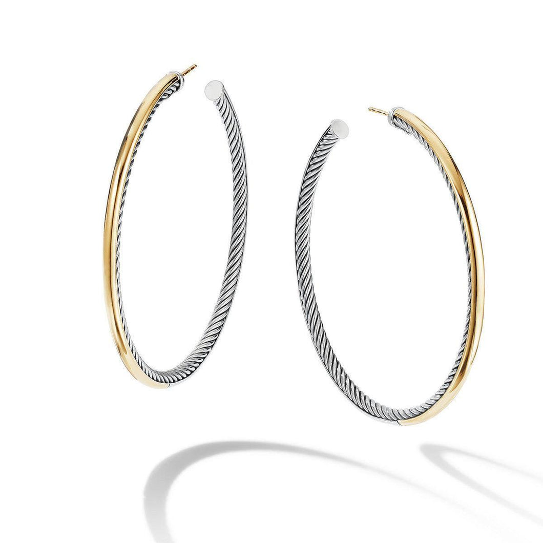 David Yurman Sculpted Cable Hoop Earrings with 18k Yellow Gold