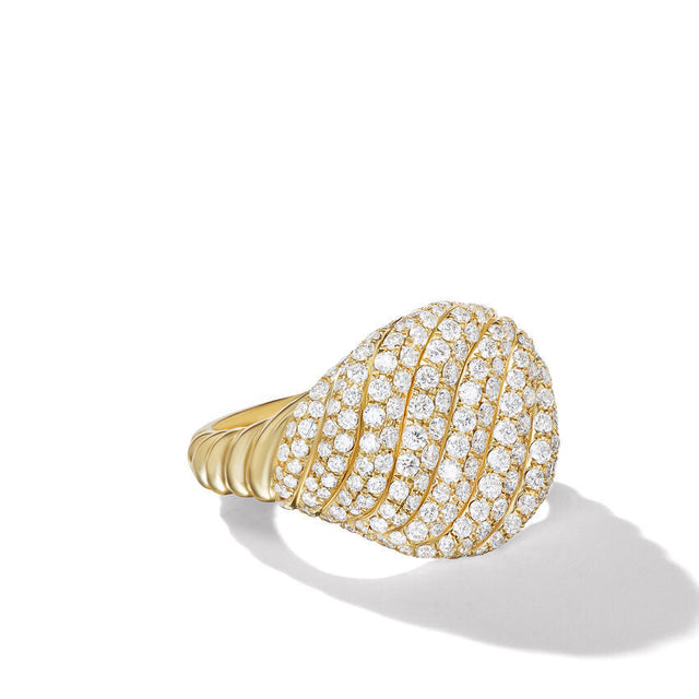 David Yurman Sculpted Cable Pinky Ring in 18K Yellow Gold with Pave Diamonds | Size 3.5